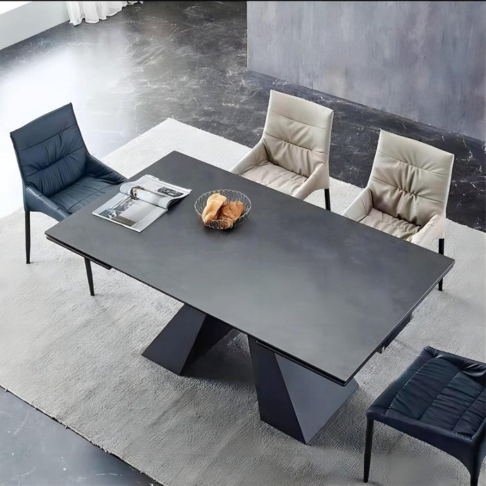 Extendable Dining Table for 8-12 Seat, Flexible Stretch, Tabletop Made from Rock Plate and Tempered Glass, Solid Carbon Steel Base, 35.4" D X 94.5" W X 30" H, Dark Grey