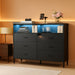 Black Dresser for Bedroom LED 6 Drawer Dresser Fabric Vertical Storagetower