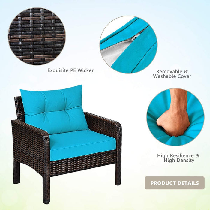 4-Piece Patio Furniture Set Outdoor Rattan Wicker Conversation Set with Coffee Table, Sectional Sofa Bistro Set with Cushions for Garden Poolside Backyard