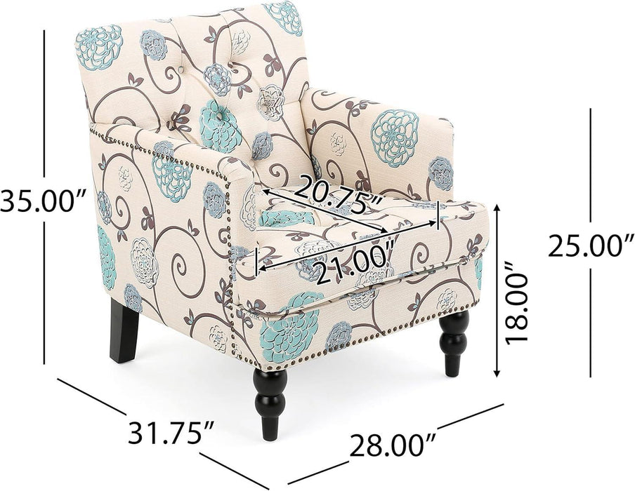 Harrison Fabric Tufted Club Chair, White / Blue (29.5"D X 28"W X 33.5"H)