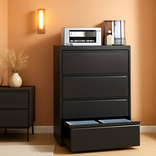 4 Drawer Lateral File Cabinet with Lock, Heavy Duty Wide Steel Filing Cabinet for Home Office, 36" W Horizontal Storage Cabinet for Letter/Legal/A4/F4 Hanging Files, Easy Assembly (Black)