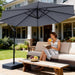 10FT Patio Umbrella with Base Included, Cantilever Offset Outdoor Patio Umbrella with 360° Rotation & Infinite Tilt, Fade-Resistant Yarn-Dyed Canopy, 8-Rib Steel Frame for Patio Pool Deck Backyard, Charcoal