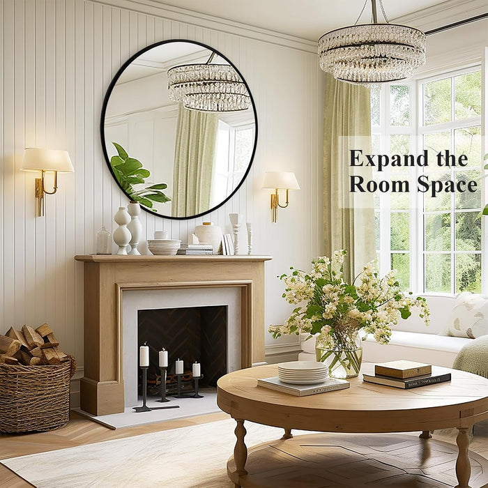 Black round Mirror 30 Inch, Wall Circle Mirror for Bathroom, Matte Framed