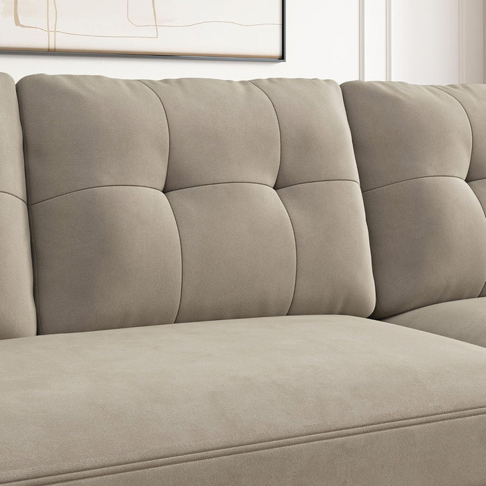 Velvet Convertible Sectional Sofa L Shaped Couch with Storage Ottoman Reversible Sectional Couch Sofa for Small Space,Light Grey