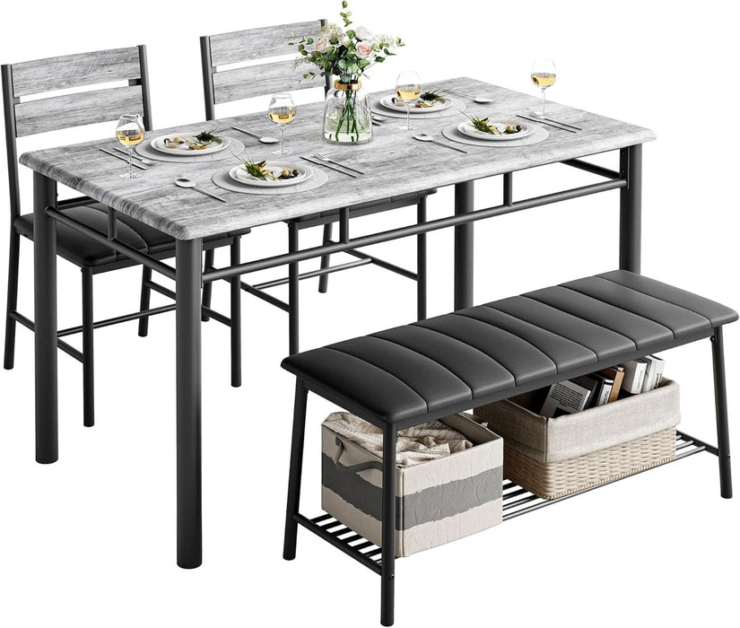 Dining Table Set for 4, Kitchen Table with Upholstered Bench and 2 Chairs, Kitchen Table and Chairs Set for Small Space, Apartment, Grey
