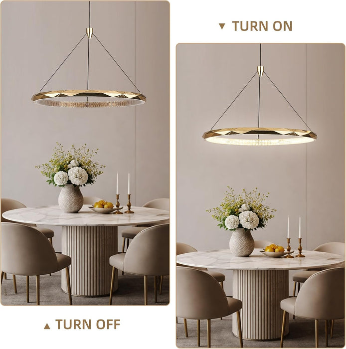 Modern Gold Ring Pendant Light 24Inch Faceted Geometric Chandelier