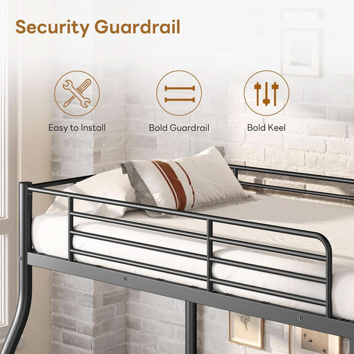 Sogesleep Bunk Beds Twin over Full Size, More Sturdy Heavy Duty Metal Bunk Bed with Angled Ladder for Teens and Adults, Used for Spaces-Saving, Apartment or Dorm, Noise Free & Easy Assembly, Black