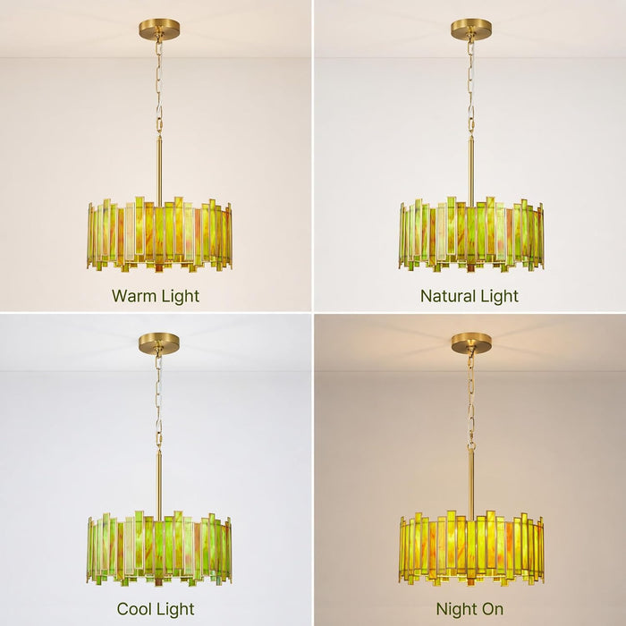 16" Tiffany Stained Glass Chandelier, Green Art Deco Light Fixture