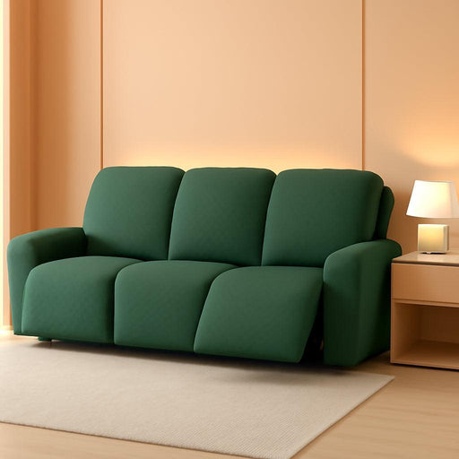 Squared Jacquard Design 8-Pieces Recliner Sofa Covers Stretch Reclining Couch Covers for 3 Cushion Reclining Sofa Slipcovers Thick Soft Washable (3 Seater Recliner Cover, Retro Green)