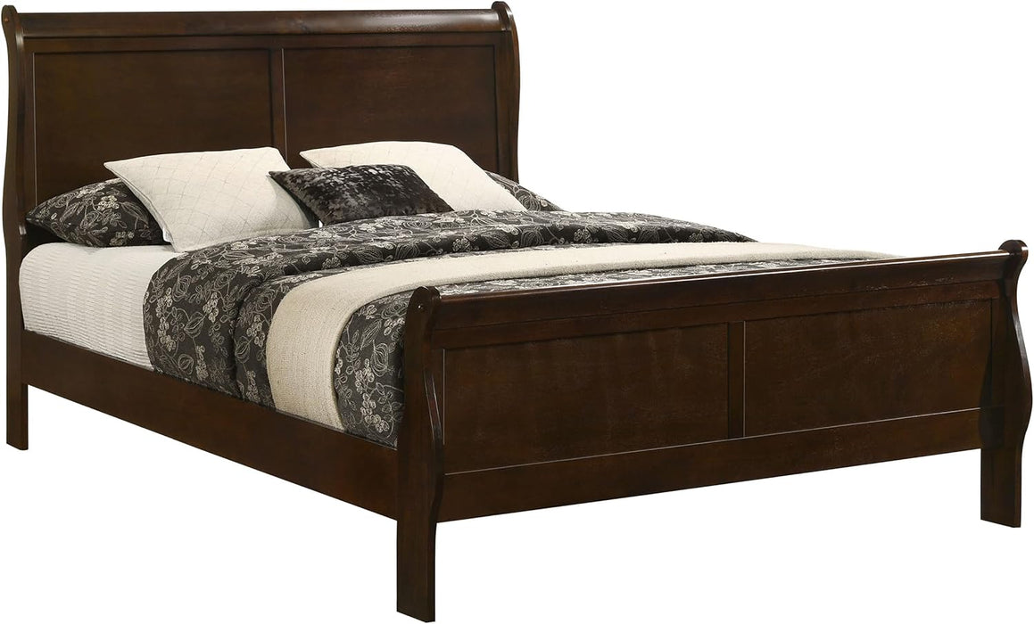 Home Furnishings - Louis Philippe - Wood - Queen Sleigh Bed with Curved Details, Slim Legs, Traditional Style, Geometric Form - Bedroom - Cappuccino - 202411Q