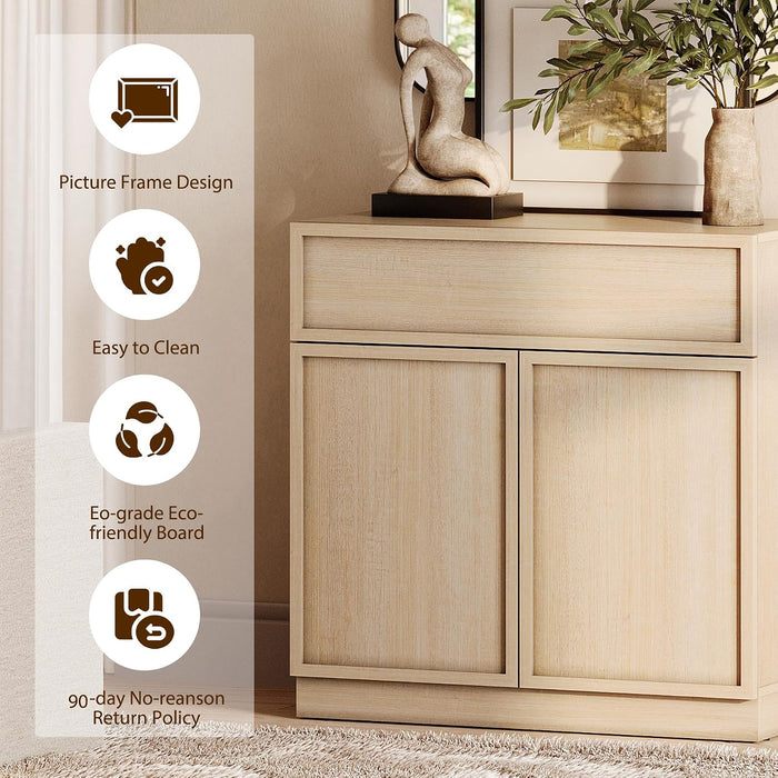 Modern 72" Tall Bookshelf with Doors, Drawers & Adjustable Shelves, Library Bookcase with Storage Cabinet and Open Shelving, Wood Bookcase for Home Office, Living Room, Beige, 1 PC