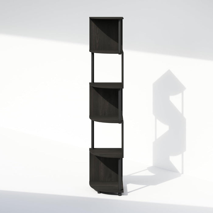 Basic Book Shelf, 5-Tier Bookshelf, Bookcase with Zigzag Corner Shelf, 14.2 X 14.2 X 71.2, for Living Room, Bedroom, Home Office, Espresso/Black