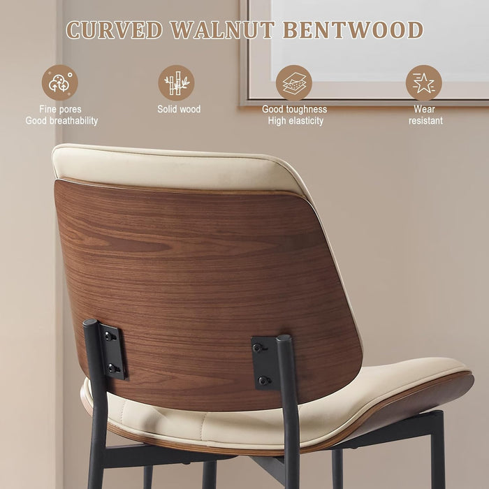 BV Mid Century Dining Chairs Set of 4, PU Leather Bentwood, Beige