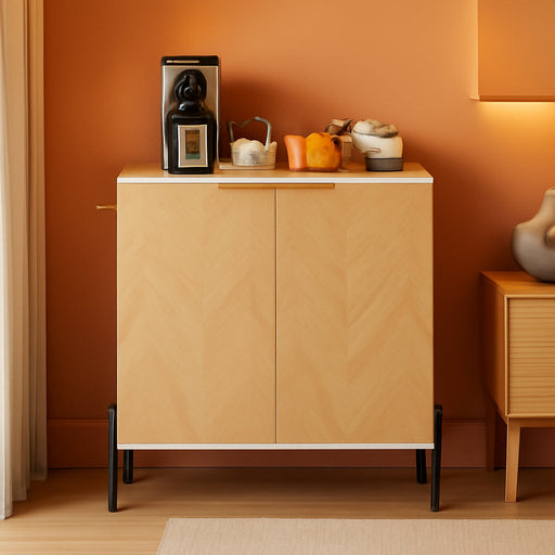Buffet Cabinet with Storage, 2-Door Kitchen Sideboard with Storage Cabinet, Shelf, Metal Legs, Anti-Tipping Kits, Modern Cupboard for Coffee Bar Living Room Entryway (1, White & Natural)