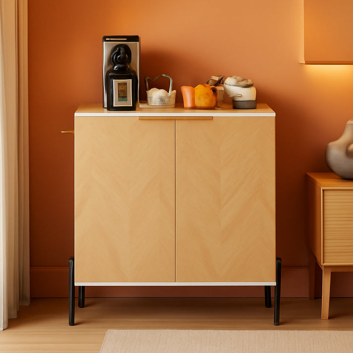 Buffet Cabinet with Storage, 2-Door Kitchen Sideboard with Storage Cabinet, Shelf, Metal Legs, Anti-Tipping Kits, Modern Cupboard for Coffee Bar Living Room Entryway (1, White & Natural)