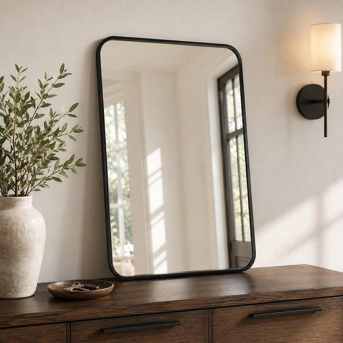 2-Pack 22X30 Inch Matte Black Rounded Rectangle Vanity Mirrors
