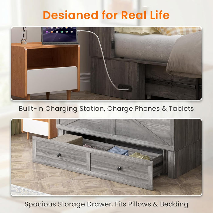 Full Murphy Bed With Mattress Graphite SpaceSaving