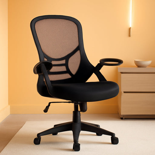 Porter High Back Black Mesh Ergonomic Swivel Office Chair with Black Frame and Flip-Up Arms