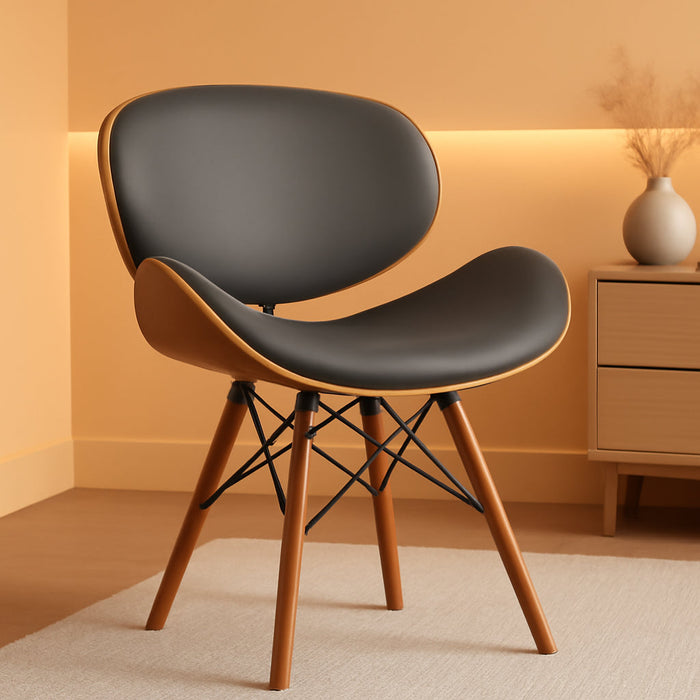 Cassie Dining Chair in Grey Faux Leather and Walnut Wood Finish, Gray/Walnut Finish, 20D X 21W X 31H In