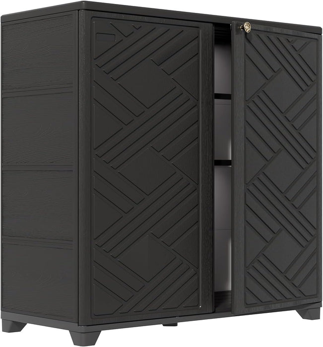 Outdoor Storage Cabinet With Doors Black 34x15x34