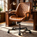 PU Leather Office Chair with Lumbar Support, Removable Arms, Brown