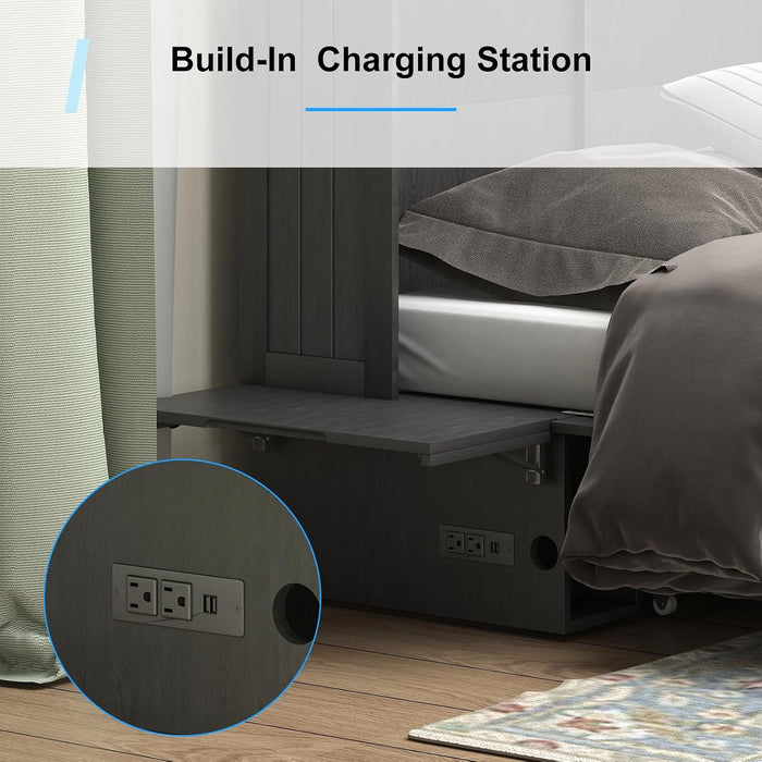Queen Murphy Bed Cabinet SpaceSavingDesign USB Charging