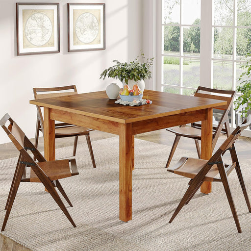 Wood Dining Table Farmhouse Kitchen Table for Living Room, 4-Person Square Dinner Table with Wooden Legs, Rustic Brown