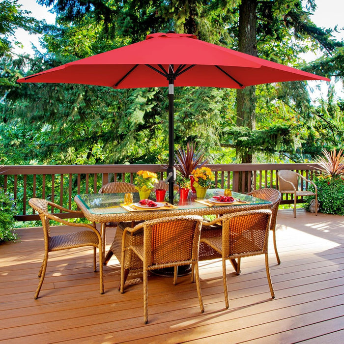 9FT Patio Umbrella Outdoor with Heavy Duty Base Included,Table Umbrella with Push Button Tilt and Crank, UV Protection Waterproof for Yard/Outdoor/Wedding Parties and Events - Red