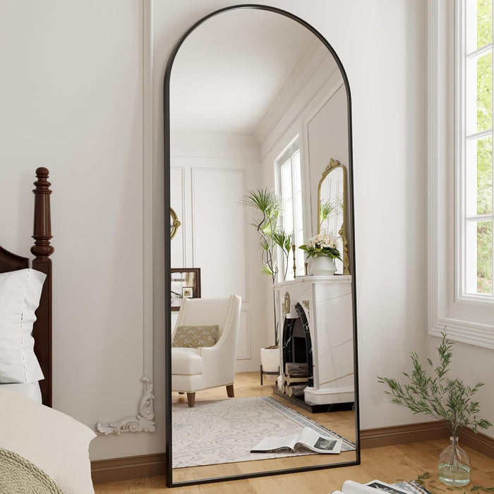 Full Length Mirror, 70"X26" Arched Full Body Floor Mirror with Stand, Hanging or Leaning, Standing, Wall Mounted with Aluminum Frame for Bedroom Living Room (Black)