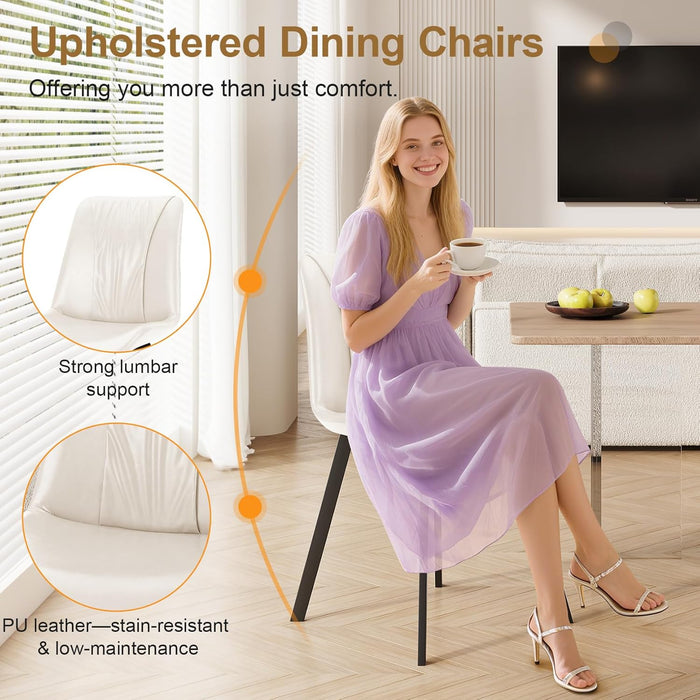 Upholstered Dining Chairs Set of 4, Modern Kitchen & Dining Room Chairs, Faux Leather, Sturdy Metal Legs, for Living Room, Cafe & Restaurant- White