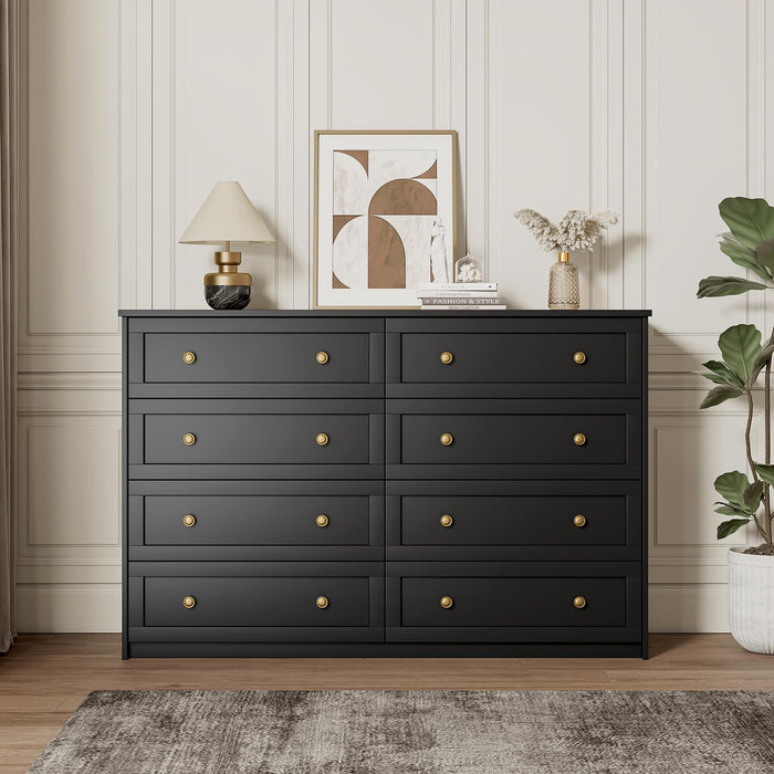 8 Drawer Double Dresser for Bedroom, 55.1" Wide Black Dressers & Chests of Drawers with Large Capacity Storage,White Dresser for Bedroom, Hallway