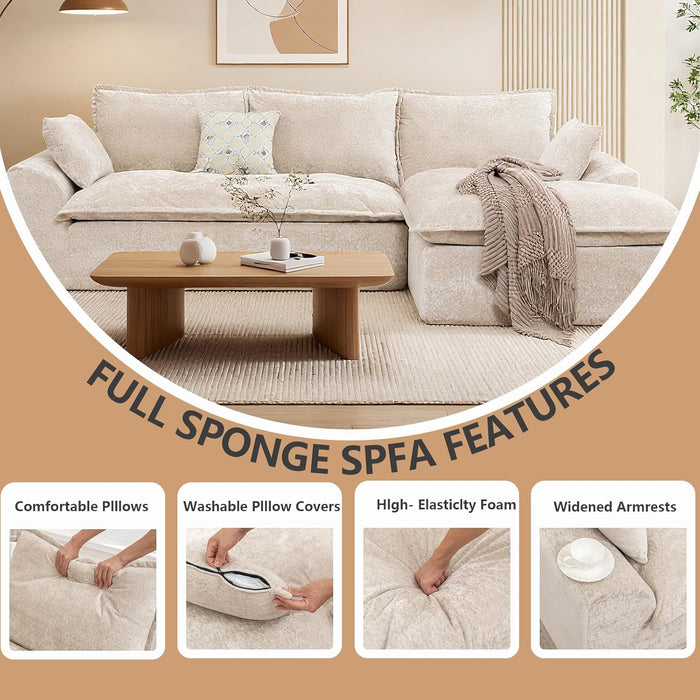 Beige 103Inch Boneless Cloudlike Modular Sectional Sofa