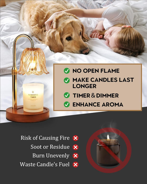 Candle Warmer Lamp, Gold Candle Lamp Warmer with Timer & Dimmer with 2 Bulbs, Birthday Gifts for Women Mom, Christmas Gifts, House Warming Gift New Home Bedroom Decor, Height Adjustable