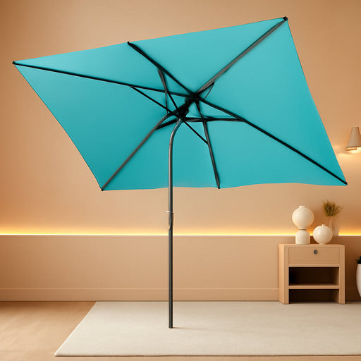 6.5' X 10' Patio Umbrella, Rectangular Patio Umbrella, Metal Pole Square Outdoor Umbrella with Crank and Push Button Tilt, Large Outdoor Umbrella with Polyester Canopy