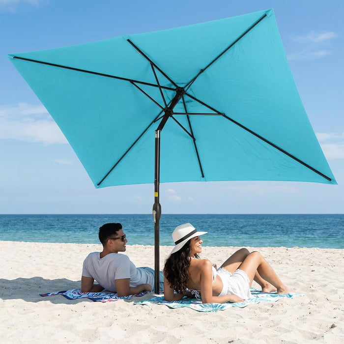 6.5' X 10' Patio Umbrella, Rectangular Patio Umbrella, Metal Pole Square Outdoor Umbrella with Crank and Push Button Tilt, Large Outdoor Umbrella with Polyester Canopy
