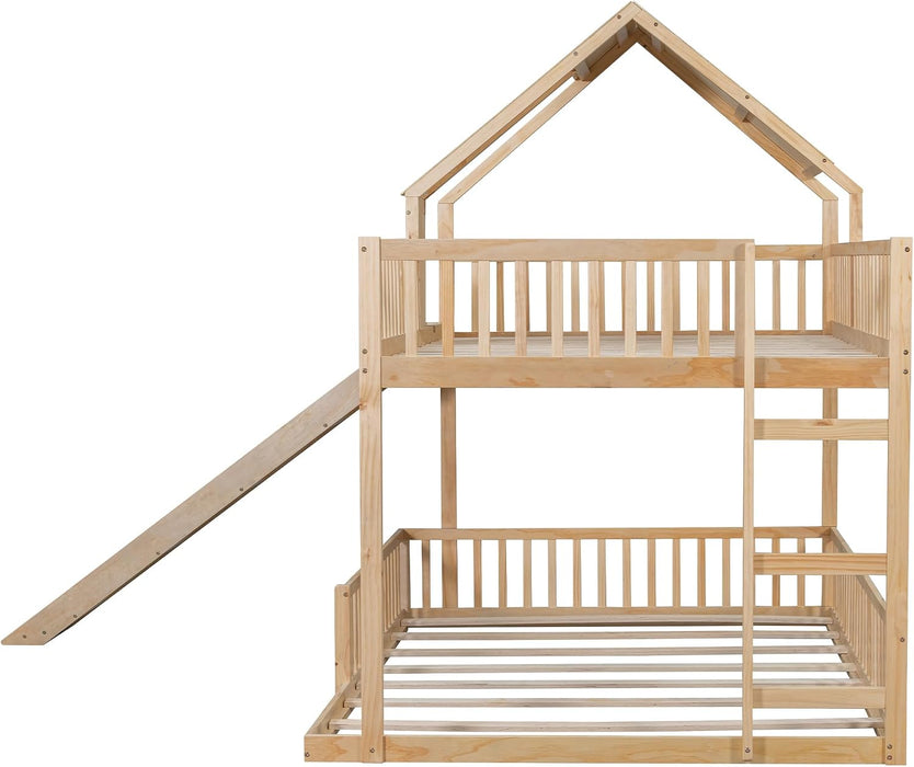 Natural SolidWood ExtraLarge OverQueen Bunk Bed Slide