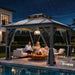 10X10FT Polycarbonate Hardtop Gazebo Outdoor Patio Double Top Canopy Galvanized Iron Metal Column Garden Tent Curtains Netting for Backyards Decks Lawns,Gray