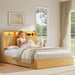 Full Size Bed Frame with Headboard and Storage Drawers, Full Platform Bed Frame with LED Lights and Charging Station, Fluted Wood Grain Design, No Box Spring Needed, Oak