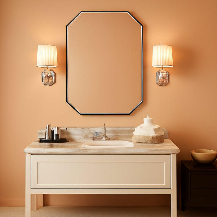 Brushed Nickel Octagon Bathroom Mirror, 24X36 Inch Stainless Steel Metal Frame, Anti-Rust, Shatterproof HD Glass, Wall Mounted for Bathroom, Bedroom, Living Room