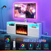 Fireplace TV Stand with Led Lights and Power Outlets, Entertainment Center with Electric Fireplace, Swivel TV Stand Mount for 45/55/60/65 Inch Tvs, Height Adjustable TV Console, White