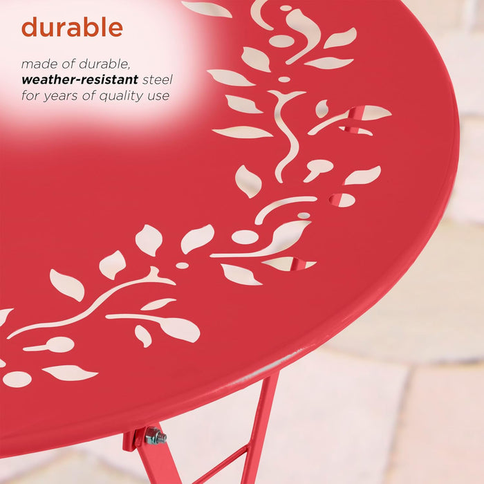 Indoor/Outdoor 3-Piece Bistro Set Folding Table and Chairs Patio Seating, Red