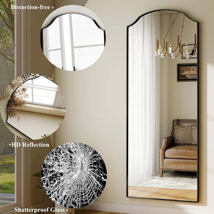 Arched Full Length Mirror Full Body Mirrors with Unique Scalloped Corner Design 24 X 65 Inch Wall Mirror Full Length for Bedroom Living Room Black