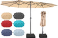 15Ft Patio Umbrella with Base, 10-Year-No-Fade Large Outdoor Double-Sided Market Umbrella with Upf50+Terylene Polyester Fabric and Crank for Poolside Garden Deck Backyard Beach Pools