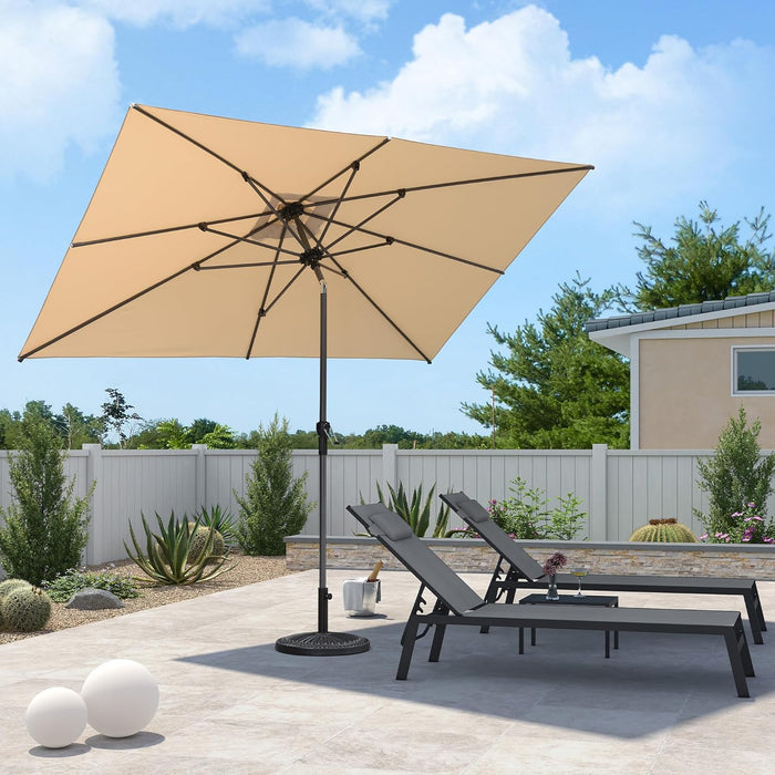 10' X 6.5' Rectangular Patio Umbrella Outdoor Table Umbrella Aluminum Frame Market Umbrella Sun Umbrella with 8 Sturdy Ribs & Tilt for Garden Deck Lawn & Pool Beige
