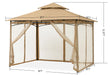 9' X 9' Outdoor Patio Gazebo Double Roof Steel Frame with Mesh Walls, Beige