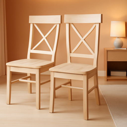 X-Back Dining Chairs Set of 2 Solid Parawood, Upgrade Your Dining Room with Stylish and Comfortable Chairs, Paint or Stain in Any Color, 18.9"W X 22.2"D X 36.9"H, Unfinished