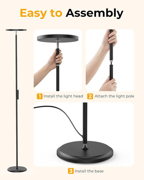 Floor Lamps for Living Room, 69" Tall LED Lamp, 2800LM Standing Lamp Remote & Foot Switch with 1H Timer, 2700-6500K Stepless Dimmable Modern Pole Light for Bedroom, Reading, Black
