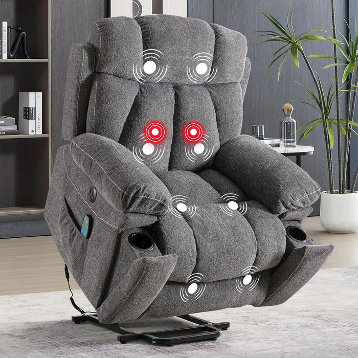 Large Power Lift Recliner Chair with Massage and Heat for Elderly, Overstuffed Wide Recliners with 2 Cup Holders, Side Pocket and USB Port, Dark Gray