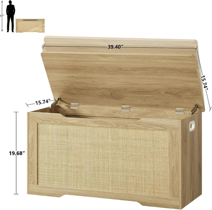 39.4” Storage Chest, Toy Box with 2 Safety Hinges, Toy Chest for Bedroom, Storage Bench with Storage, Shoe Bench, Supports 220 Lb, for Living Room, Entryway, Natural
