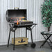 30" Portable Barrel Charcoal BBQ Grill, Steel Outdoor Barbecue Smoker with 370 Square Inches Cooking Space, Storage Shelf, Wheels for Garden Camping Picnic, Black